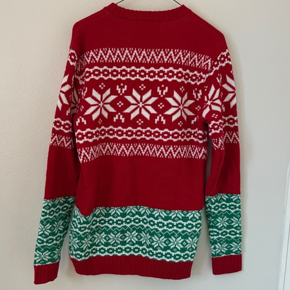 Christmas Dinosaur Fair Isle Knit Sweater Unisex Small Red Green - Picture 5 of 5